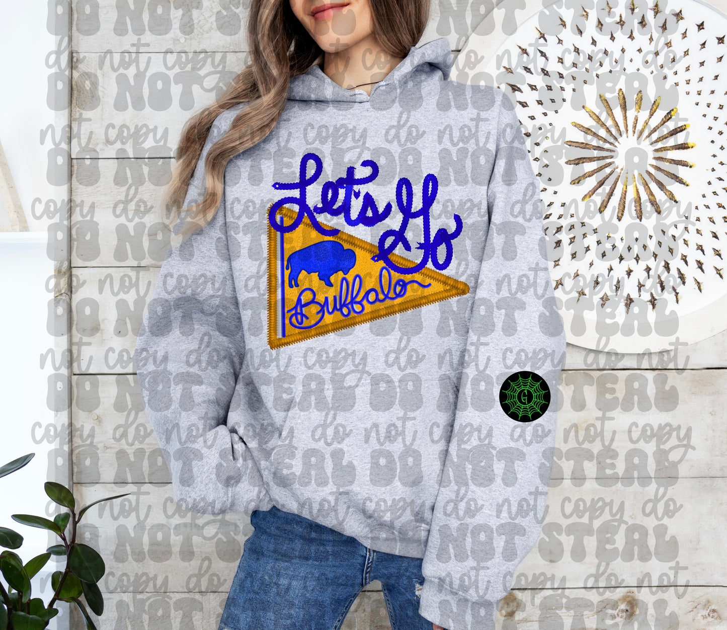 Lets Go Buffalo Faux Embroidery Flag Yellow