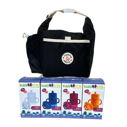 KiddyTrek 4-in-1 Sip & Snack System - Ultimate Bundle - All Four Colors PLUS our Premium Thermal Tote