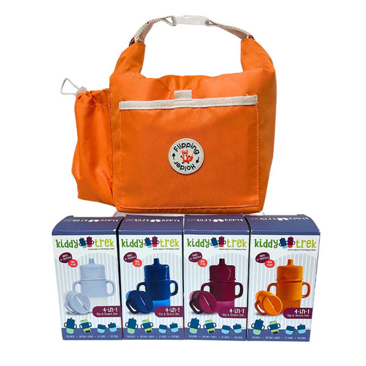 KiddyTrek 4-in-1 Sip & Snack System - Ultimate Bundle - All Four Colors PLUS our Premium Thermal Tote