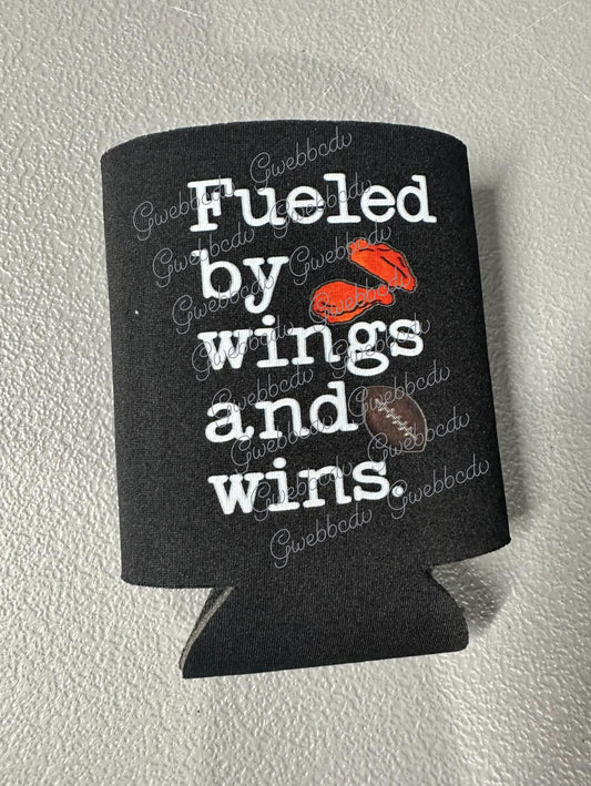 Fueled By Wings & Wins Football Can Koozie