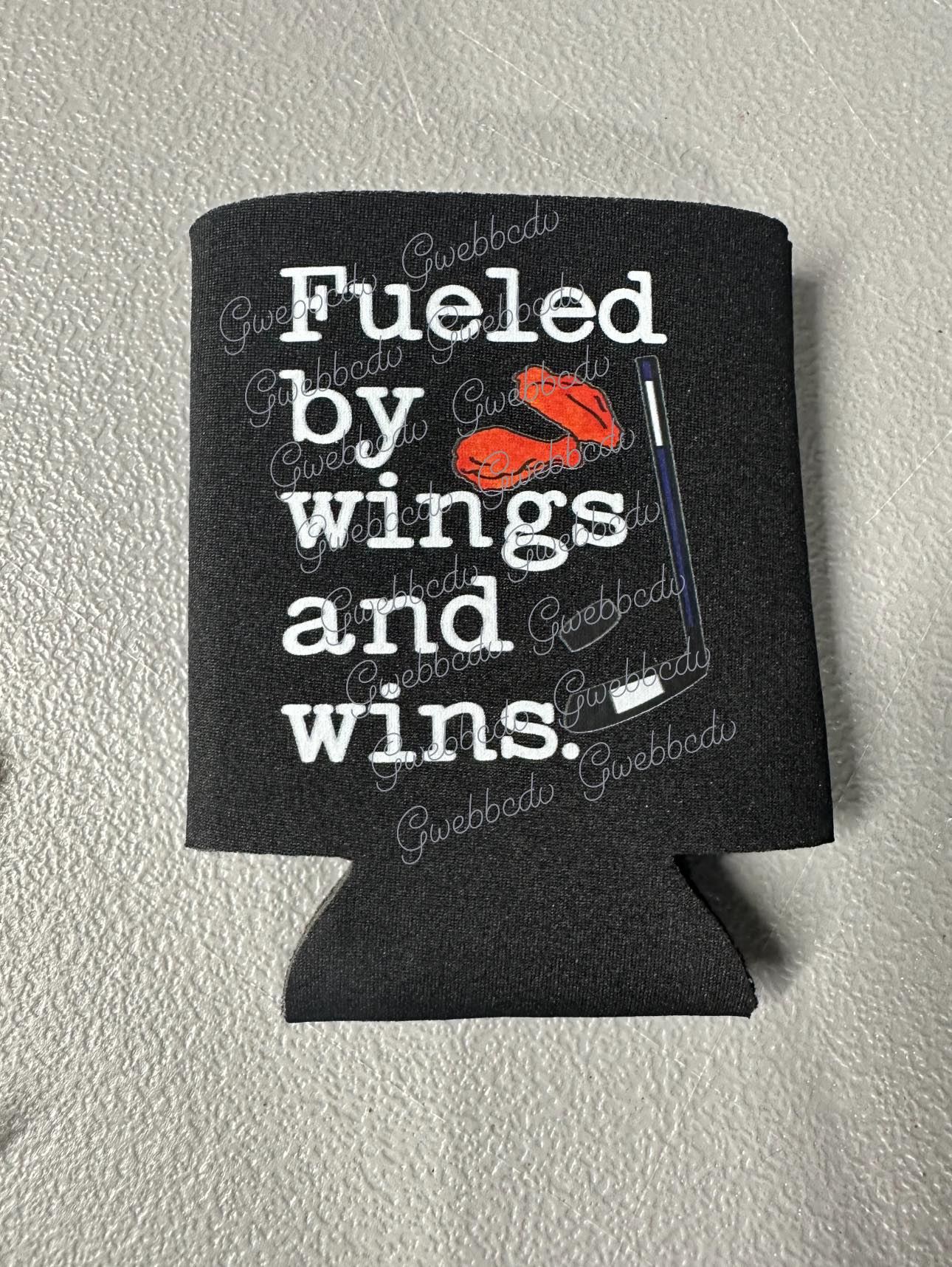 Fueled By Wings & Wins Hockey Can Koozie