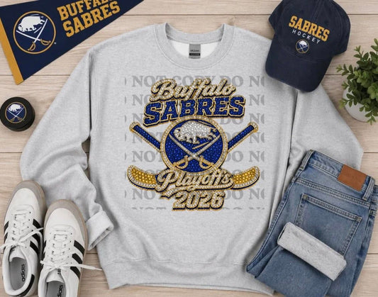 Buffalo Hockey Playoffs Faux Rhinestones