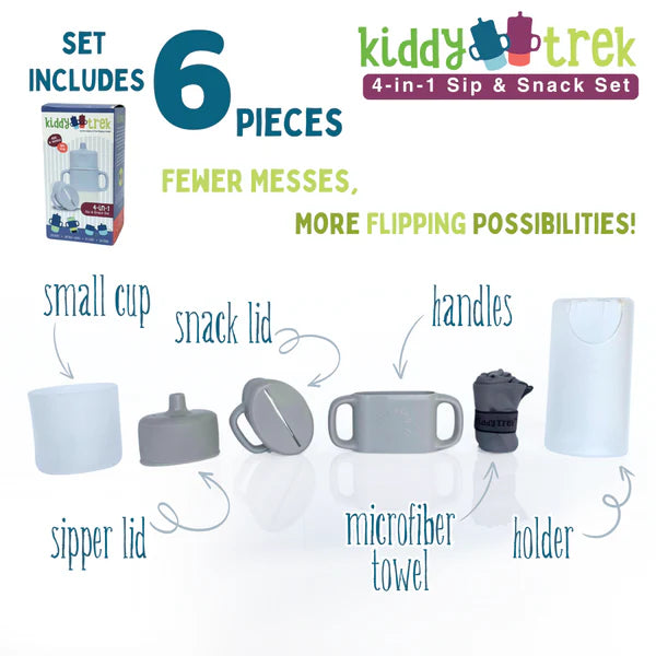 KiddyTrek 4-in-1 Sip & Snack Set - Food Pouch & Juice Box Holder, Snack Cup, Sip Cup ALL IN ONE